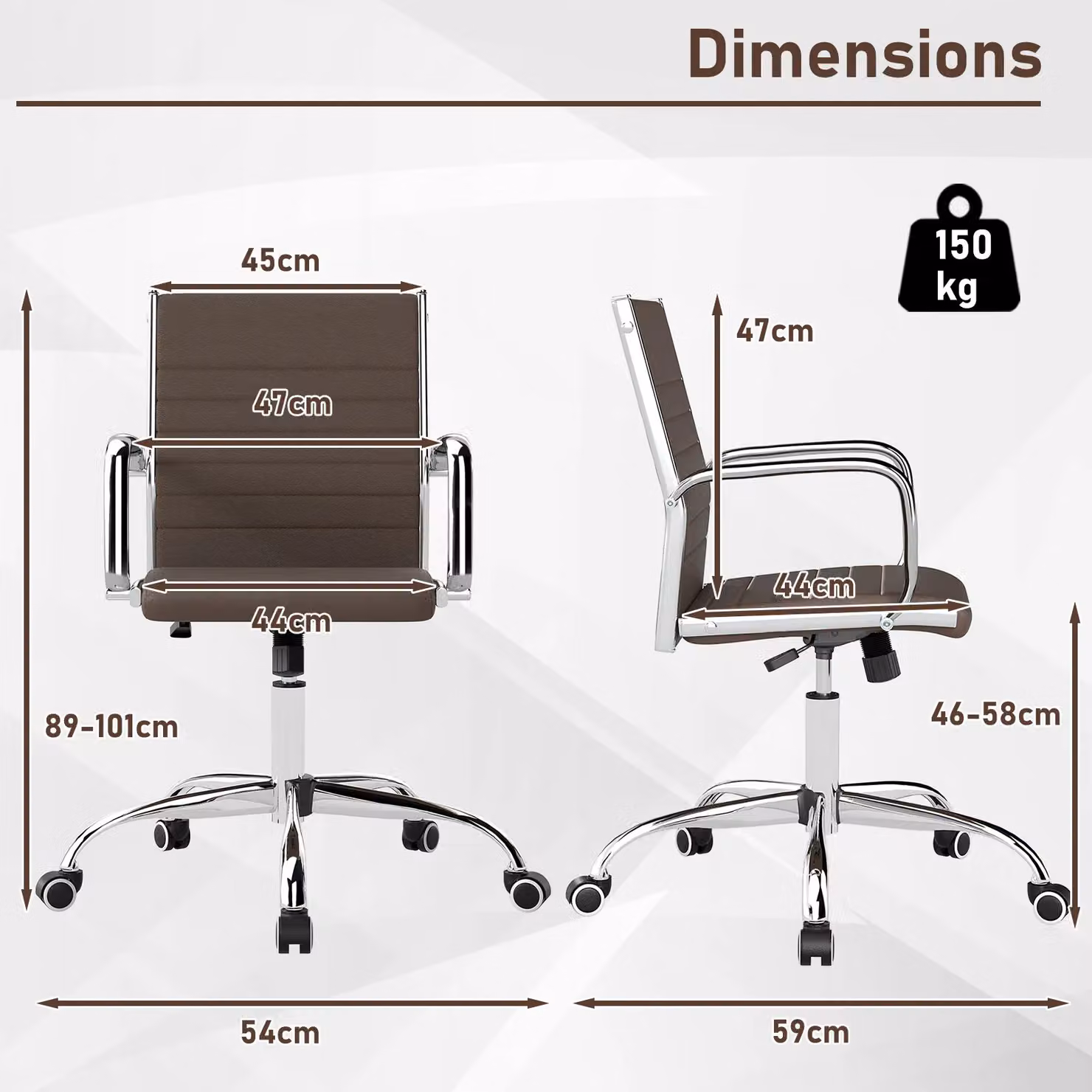 Costway Brown Synthetic Leather Swivel Office Chair with Armrests and Castors – 2