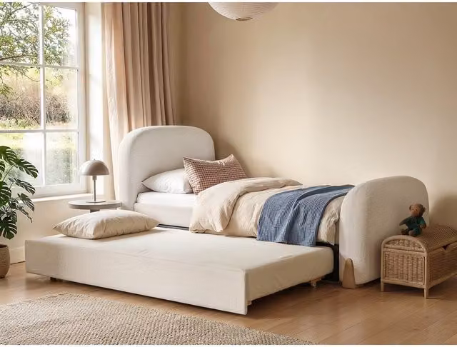 Flair Modern Upholstered Bouclé Day Bed in White, W/D/H: 90 x 200 cm