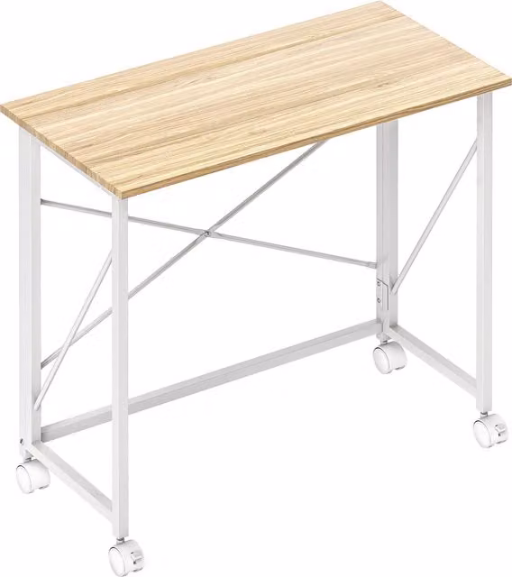 HOMCOM Folding Computer Desk with Castors in Beige and White – 1