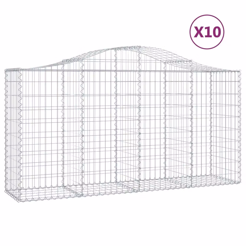 Berkfield Home Arched Gabion Baskets, 10 Piece Set, Silver Galvanised Steel, W: 200 cm, D: 50 cm, H: 100-120 cm – 2