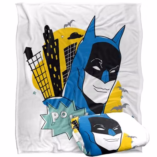 Warner Bros. Batman Pow Portrait Super Soft Fleece Throw Blanket, Multicolour, W: 152.4 cm x L: 152.4 cm – 1