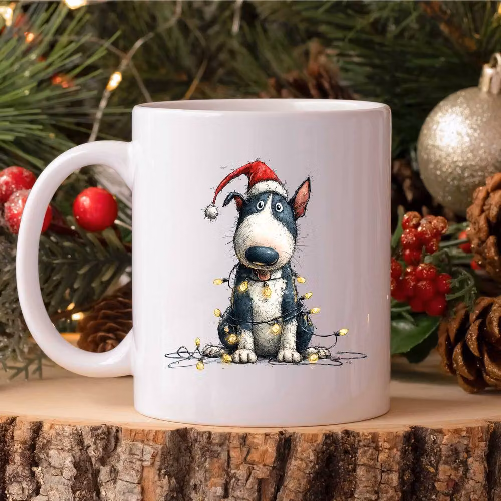 60 Second Makeover Bull Terrier Christmas Lights Ceramic Mug in White – 2