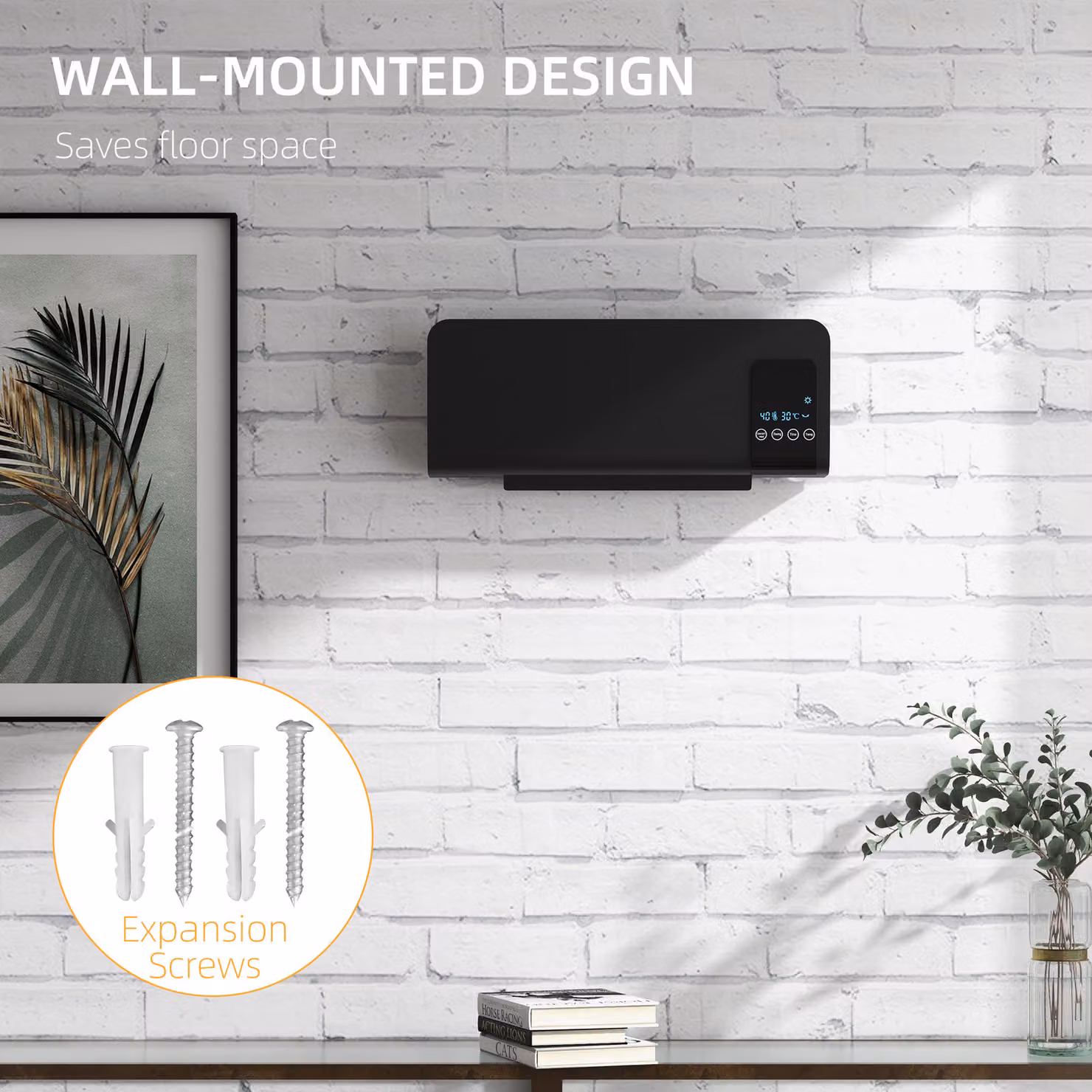 HOMCOM Black Wall Mounted Ceramic Fan Heater, 2000W with Remote Control, Timer and Overheat Protection – 8