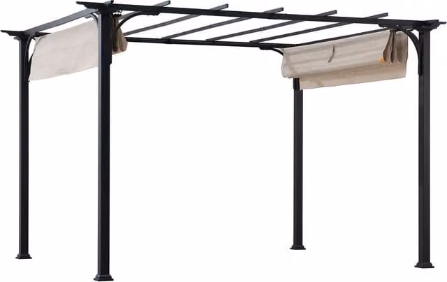 Sunjoy GIONA Modern Steel Pergola in Black, W/D/H: 363 x 277 x 277 cm