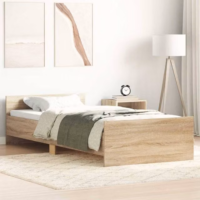 Berkfield Home Sonoma Oak Bed Frame with Headboard, Brown Engineered Wood, W: 80 cm, L: 200 cm