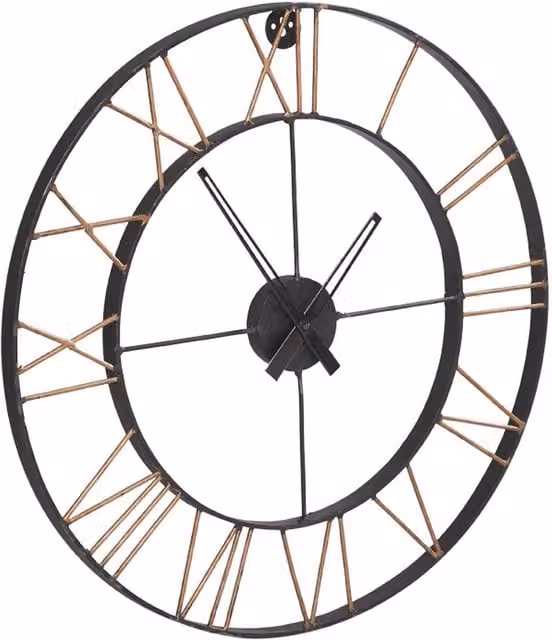 IH Design Lincoln Industrial Style Round Metal Wall Clock in Black