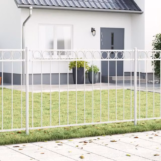 Berkfield White Steel Garden Fence, W: 170 cm, H: 100 cm