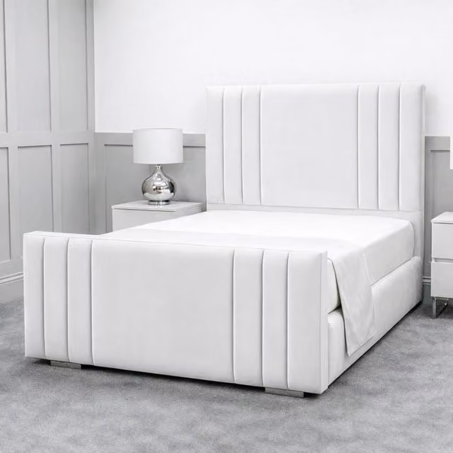 Living Comfort Bedz Canberra White Velvet Upholstered Gas Lift Storage Bed with 48 Inch Headboard, W/D/H: 120 x 200 cm