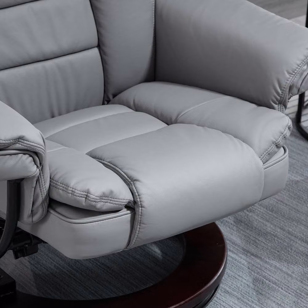 STILVORA Grey PU Leather Recliner Armchair with Matching Footstool – 7