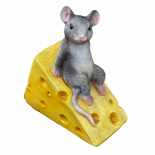 Animal Crackers Mouse on Cheese Wedge Fairy Garden Ornament in Grey and Multicolour