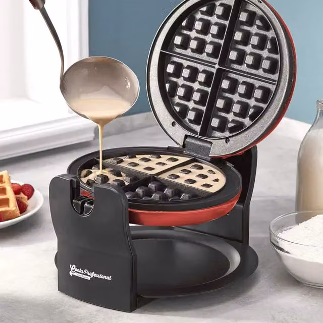 Cooks Professional Rotary Belgian Waffle Maker Machine with Non-Stick Plates and Drip Tray in Red – 3