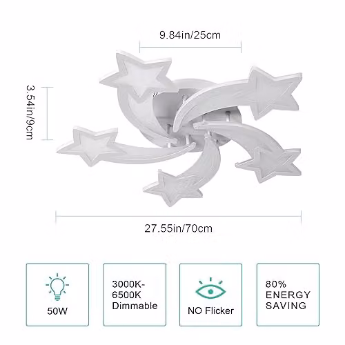Goeco Modern Star LED Ceiling Light, White, 50W, Dimmable with Remote Control – 2