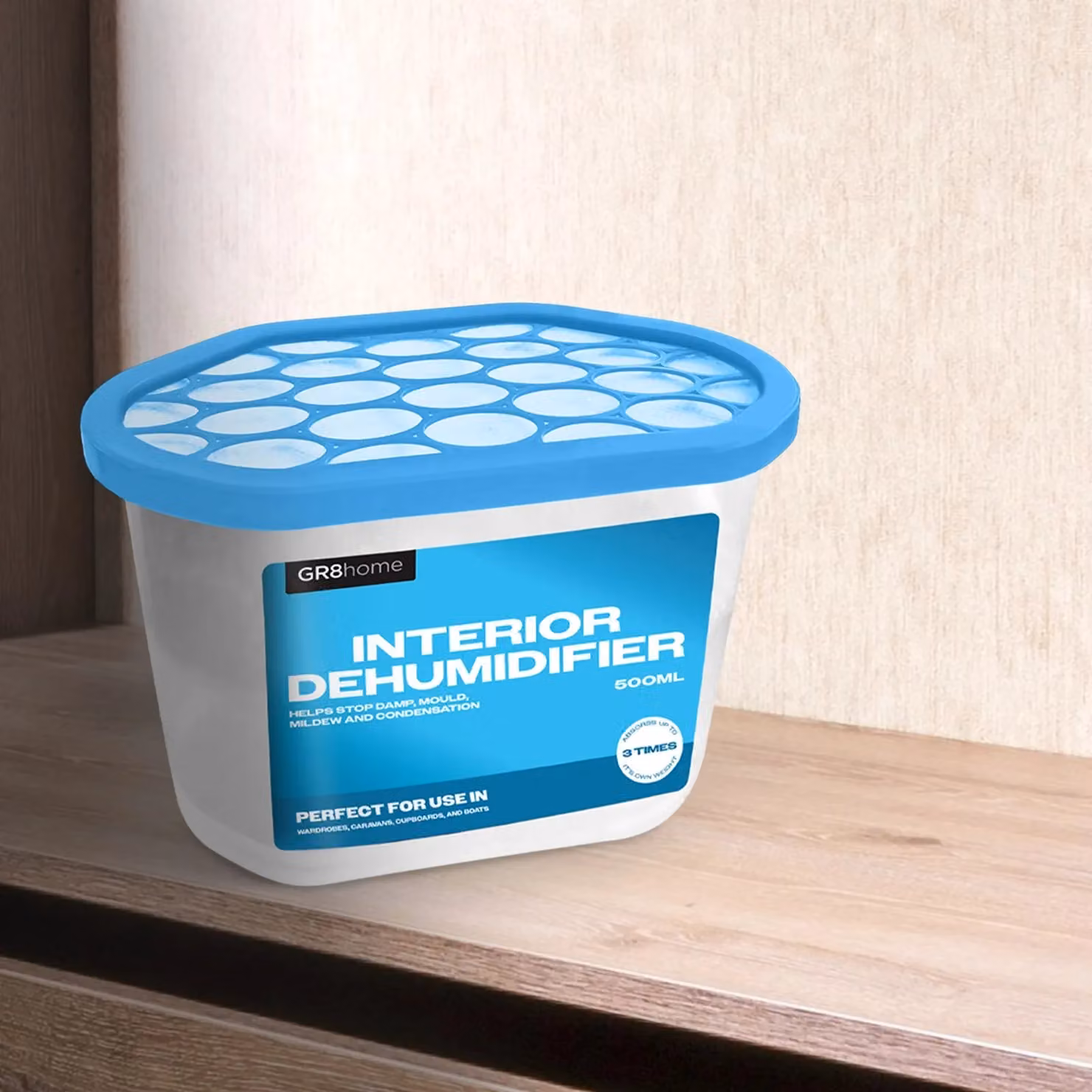 Gr8 Home Pack of 10 Disposable Dehumidifiers, 500ml, Blue and Transparent – 6