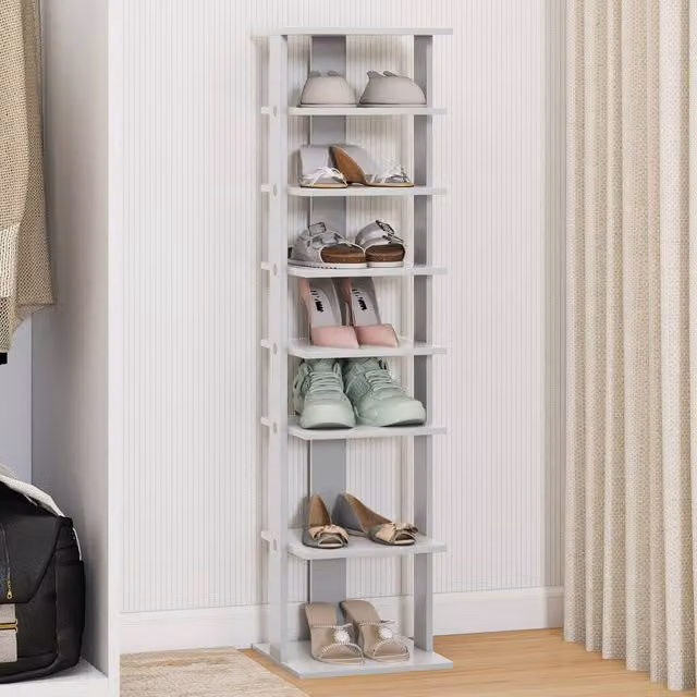 Costway 7-Tier Vertical Shoe Rack and Storage Organiser with Adjustable Shelves in Grey