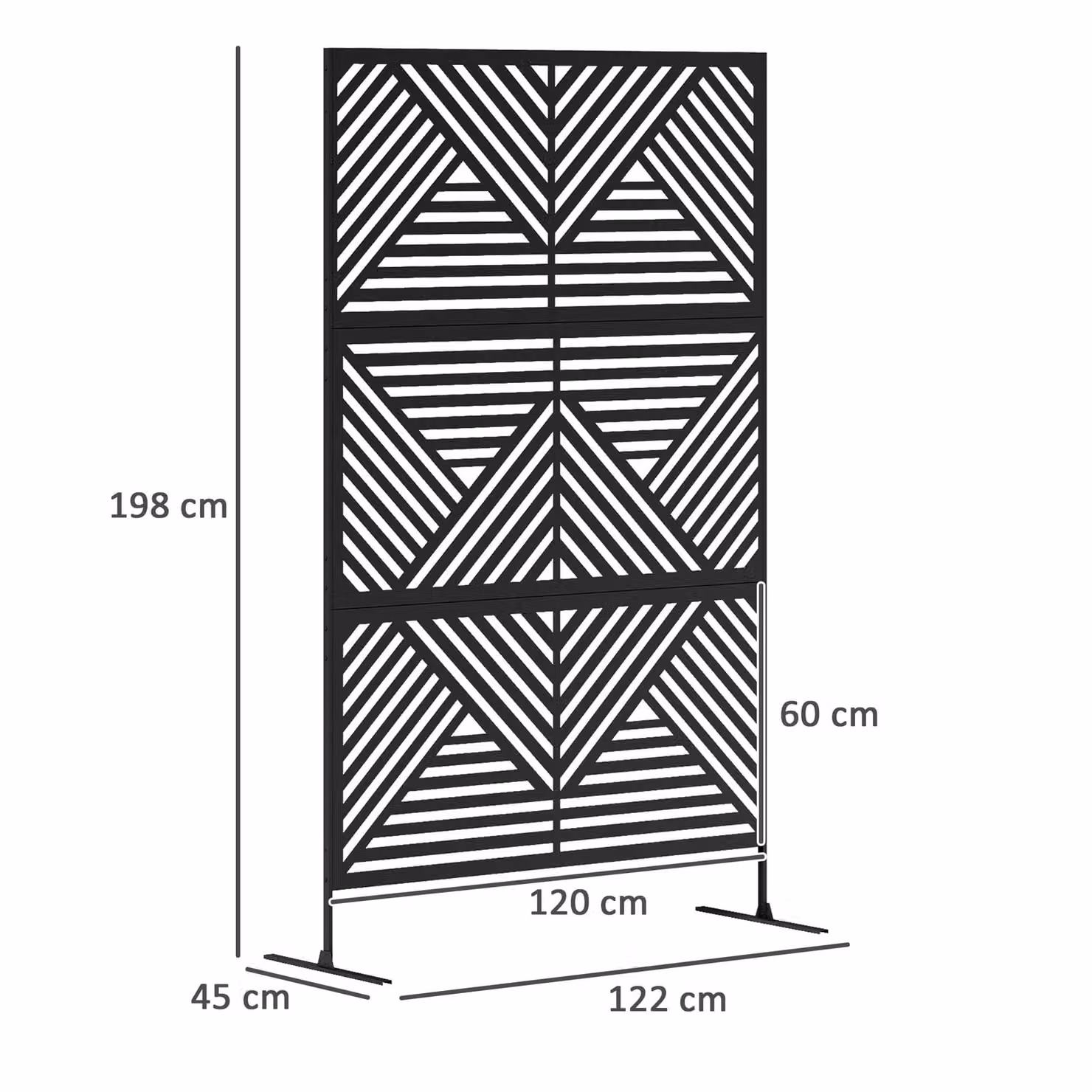 Outsunny Decorative Garden Privacy Screen with Stand, 6.5FT Freestanding Black Metal Outdoor Divider, Rhombus Style Steel Paravent – 3