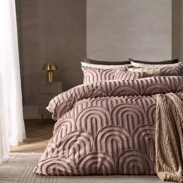 OHS Tufted Arches Bedding Set in Dusty Pink, including Duvet Cover and Pillowcase, W: 140 cm, L: 200 cm – 1