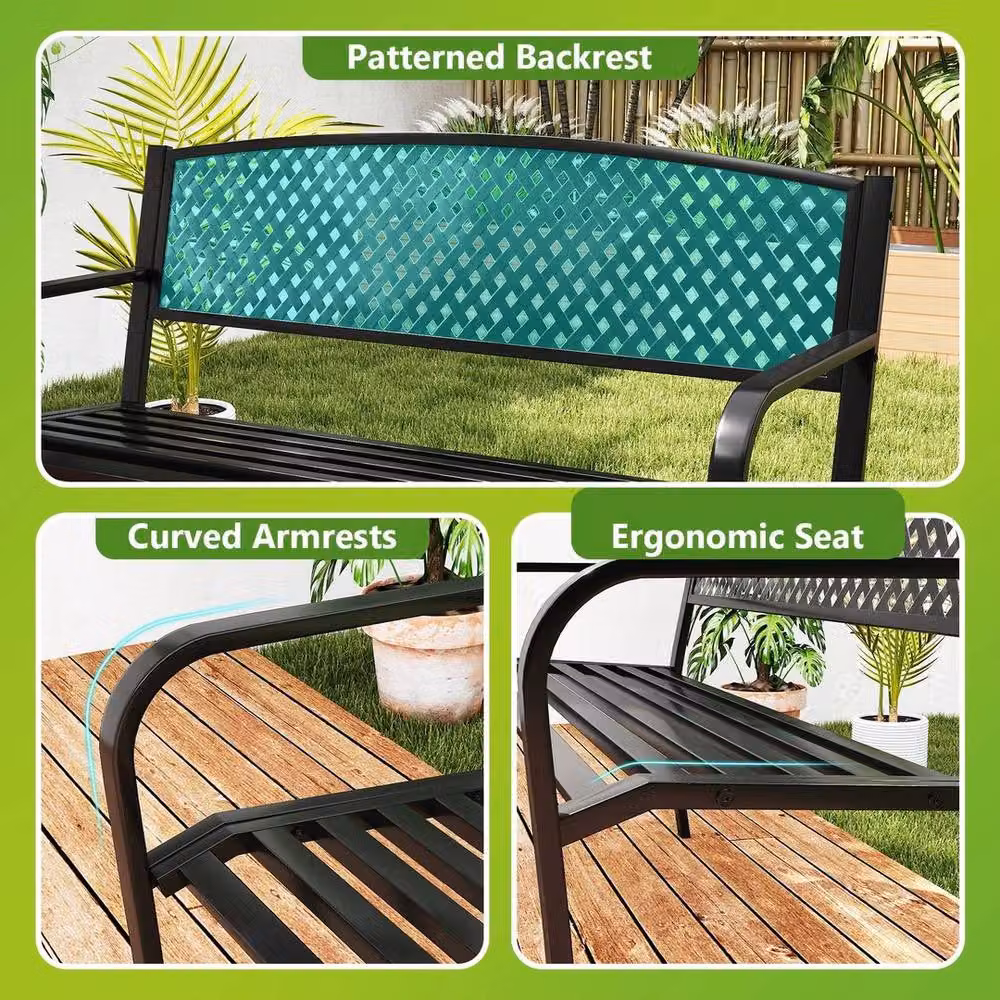 Kelvenix Modern Metal Garden Bench in Matt Black, Width: 127 cm – 5
