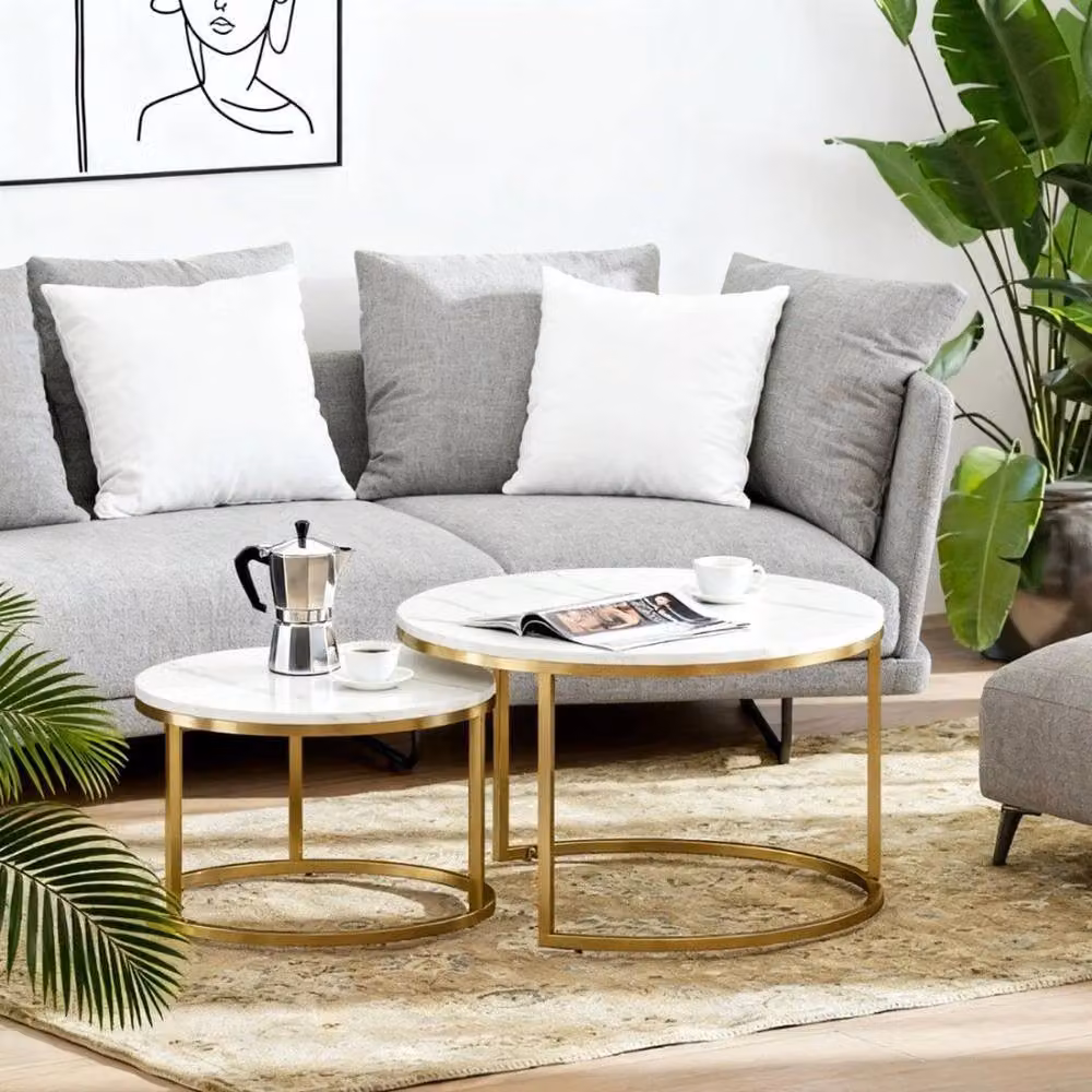 FORGEVIO Set of 2 Round Nesting Coffee Tables in White and Gold – 4