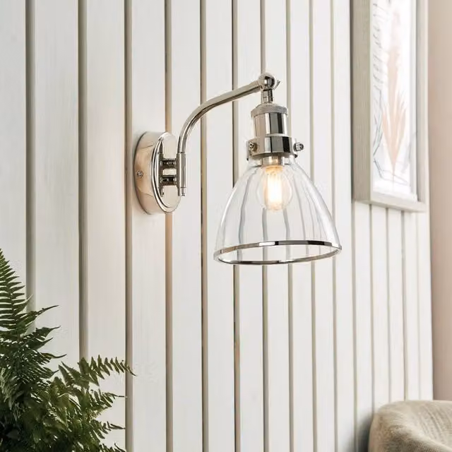 Pagazzi Brunswick Modern Glass and Chrome Wall Light in Grey and Transparent