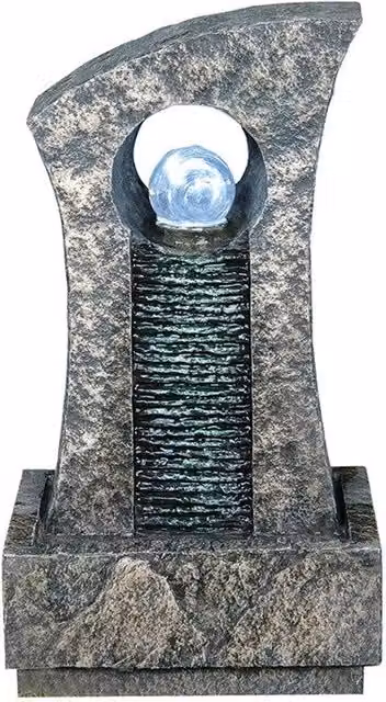 Primrose Ripple Effect Crystal Ball Water Feature with White LED Lights, Grey, Height: 59 cm