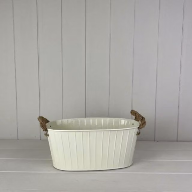 KDMD Galvanised Steel Oval Tapered Planter Tub in Beige or White