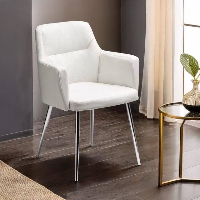 Orsina White Synthetic Leather Accent Chair with Armrests