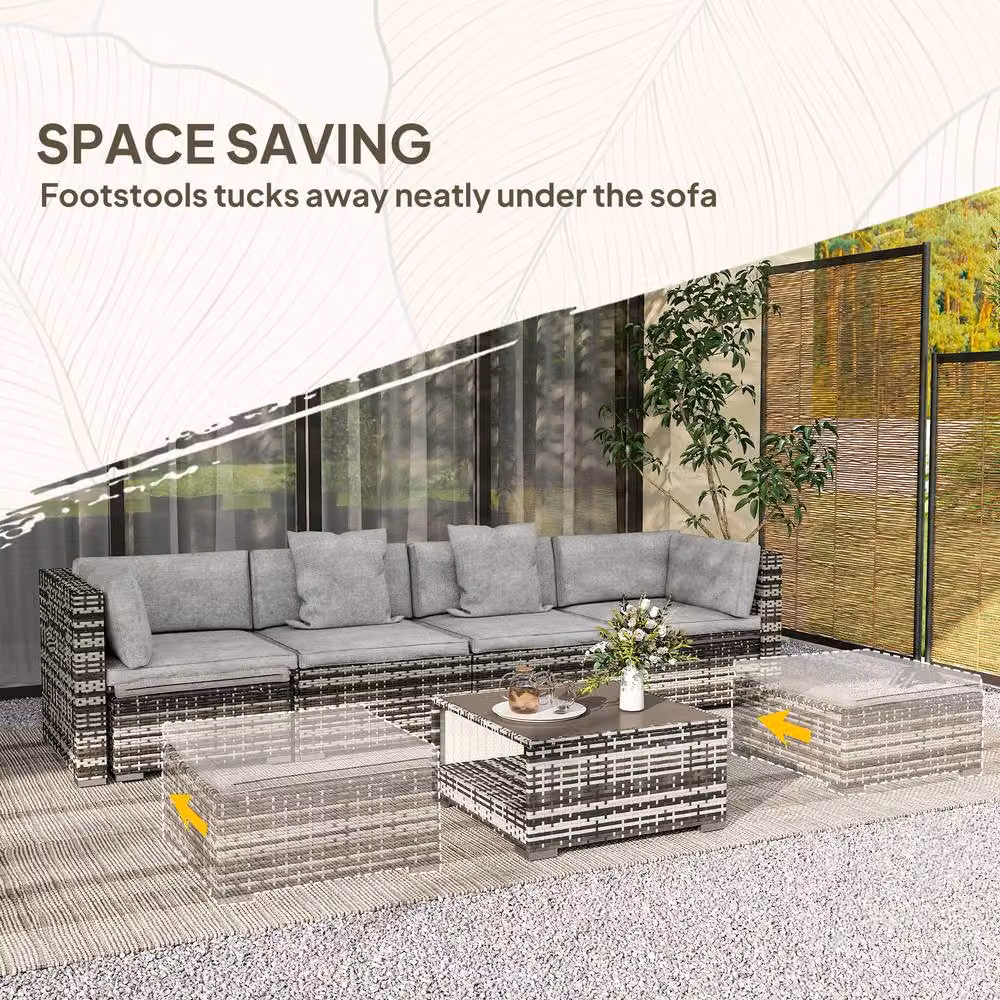 ERGOVEXA Seven-Piece Rattan Patio Furniture Set with Cushions in Mixed-grey – 3