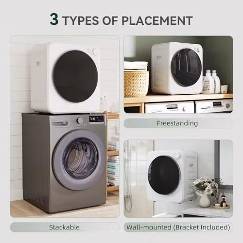 HOMCOM 4kg Front Load Portable Clothes Dryer with 2 Power Modes, White – 3