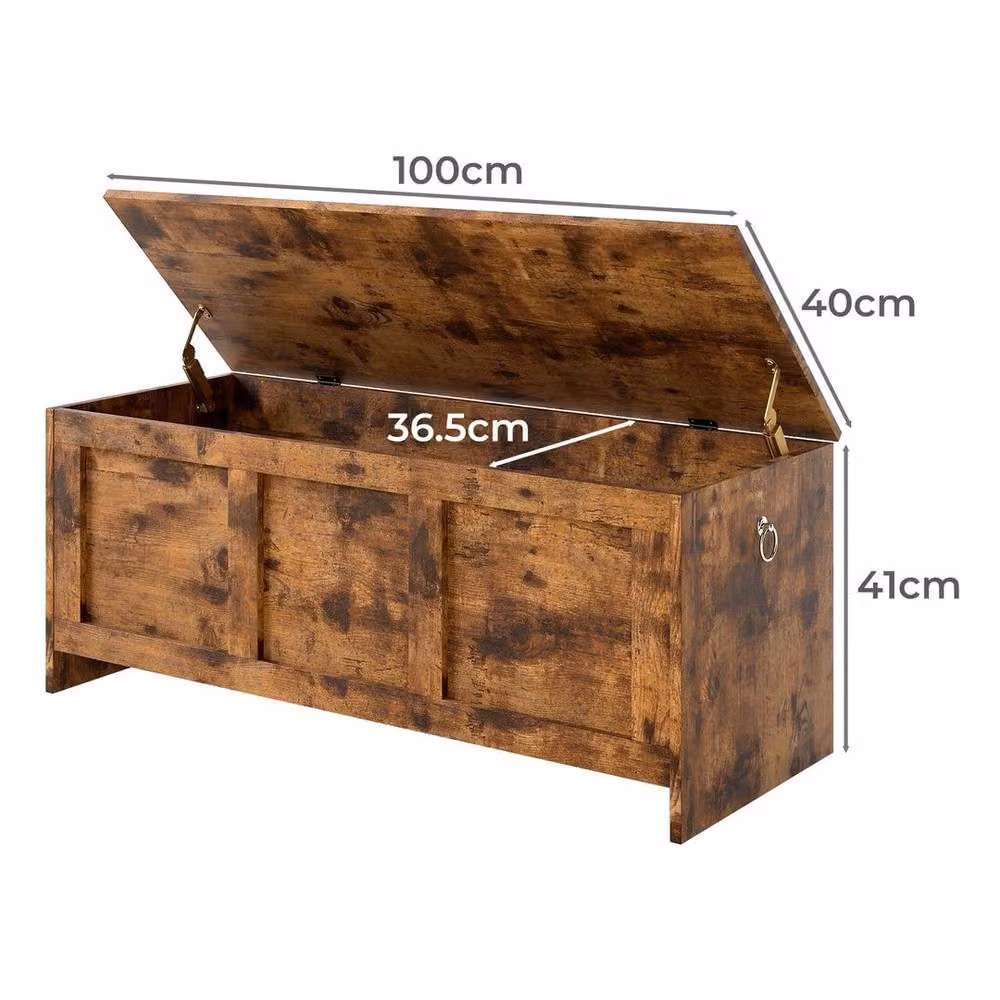 KORVIXA Rustic Wood Storage Chest Trunk in Brown with Soft Close Lid, W/D/H: 100 x 100 x 100 cm – 2
