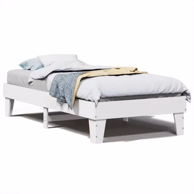 Berkfield Home White Solid Pine Wood Bed Frame W/D/H: 100 x 200 x 36 cm