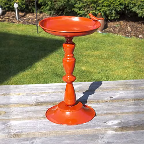 St Helens Home & Garden Red Metal Ornamental Pedestal Bird Bath, W/D/H: 21 x 23 x 37 cm