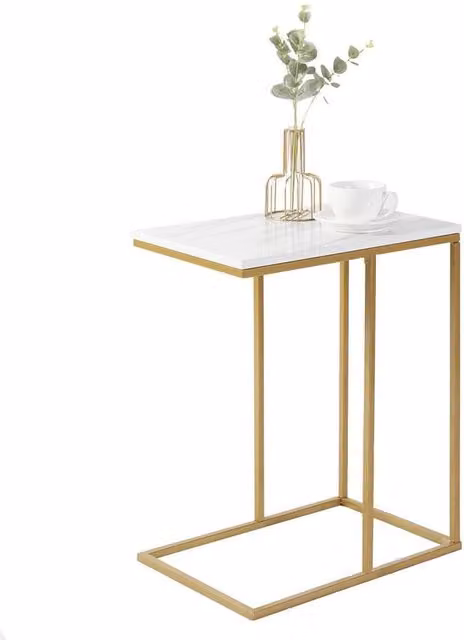 KORVIXA Marble C-Shaped Side Table with Gold Sled Base and Nested Tops, White and Gold, W/D/H: 100 x 100 x 53.8 cm – 1