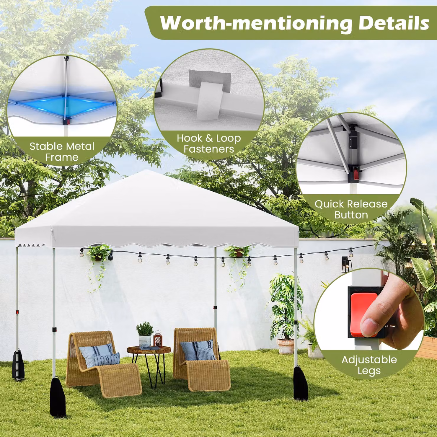 Gymax Portable Folding Pop Up Canopy Tent Patio Shelter, White – 2