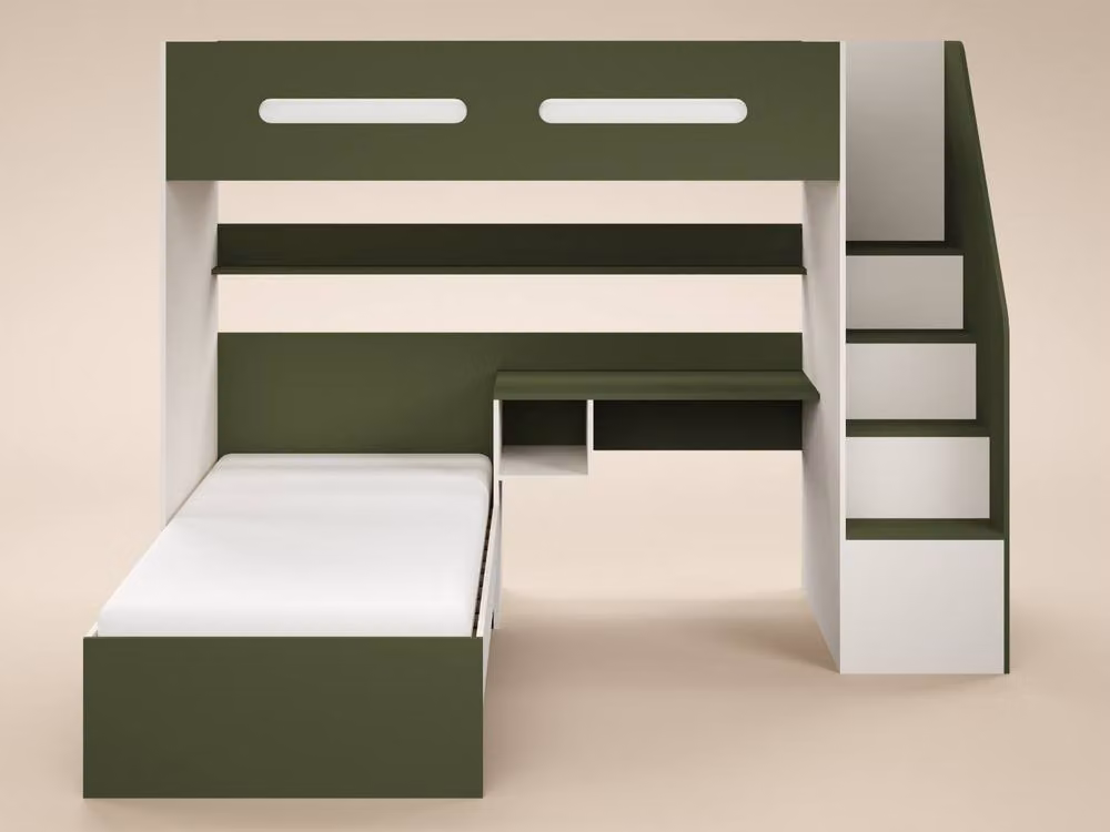 Flair Alpha Modern Two-Level Bunk Bed with LED Under-Bed Lighting and Stairs in Beige and Green, W/D/H: 200 x 90 x 180.1 cm – 4