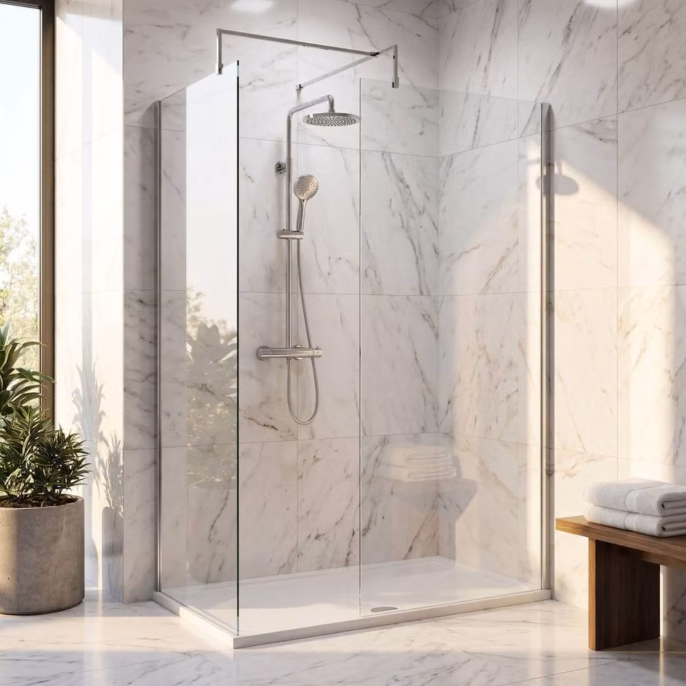 Balterley Walk-In Wetroom Bundle with Rectangular Tray and Fixed Glass, Silver and Transparent, W: 1400 mm, D: 800 mm – 2
