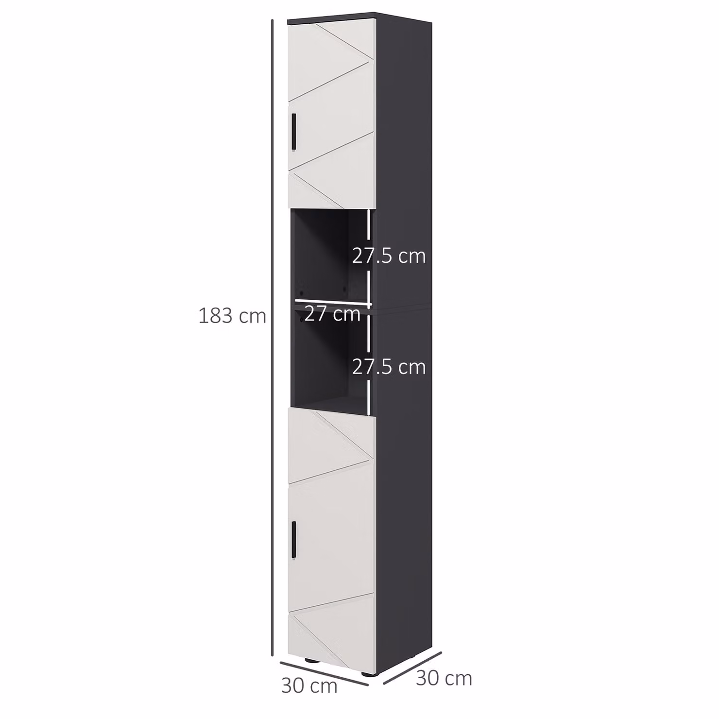 Kleankin Corner Bathroom Storage Cabinet with Soft Close Hinged Doors and Internal Shelves, Grey and White, H: 183 cm x W: 30 cm x D: 23 cm – 2