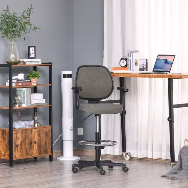 Vinsetto Grey Fabric Ergonomic Drafting Chair with Armrests and Foot Ring for Home Office
