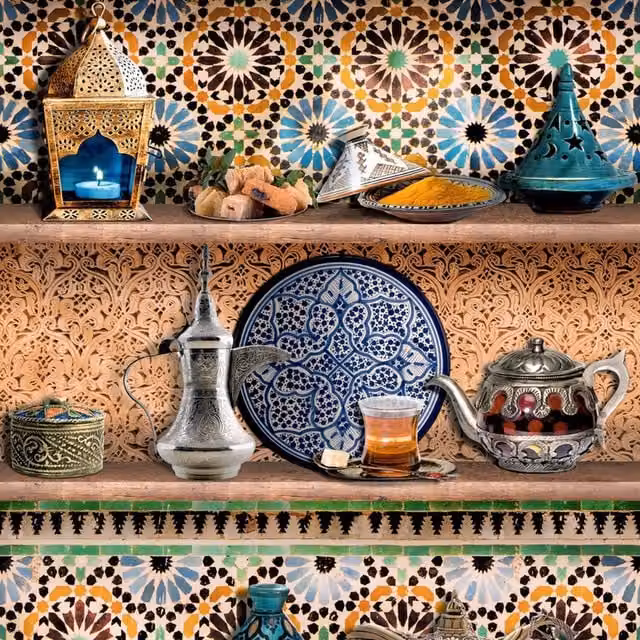 SK Filson Sahara Nights Mediterranean Shelves Wallpaper in White and Multicolour