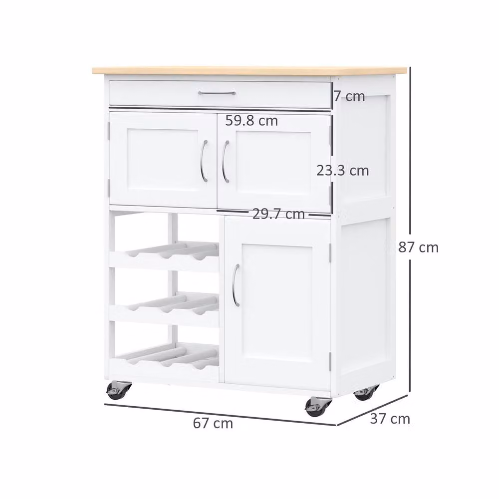 STILVORA Modern Kitchen Trolley with Drawer and Wine Rack in White – 2