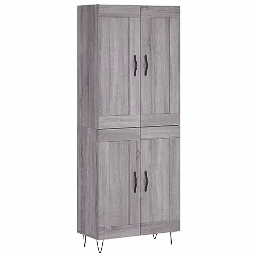 vidaXL Grey Sonoma Highboard with Hinged Doors and Internal Shelves, W/D/H: 69.5 x 34 x 180 cm – 1