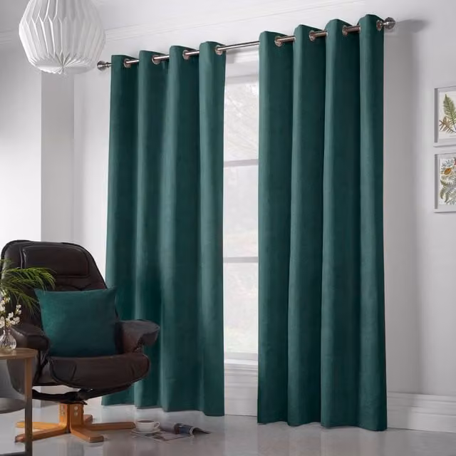 Alan Symonds Luxury Living Velvet Chenille Eyelet Curtains, Green, Width: 142 cm, Drop: 137 cm – 1