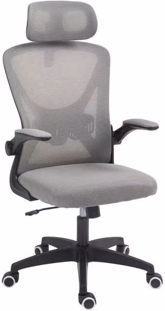 Kelvenix Silver Ergonomic Mesh Home Office Chair with Headrest and Armrests in Grey