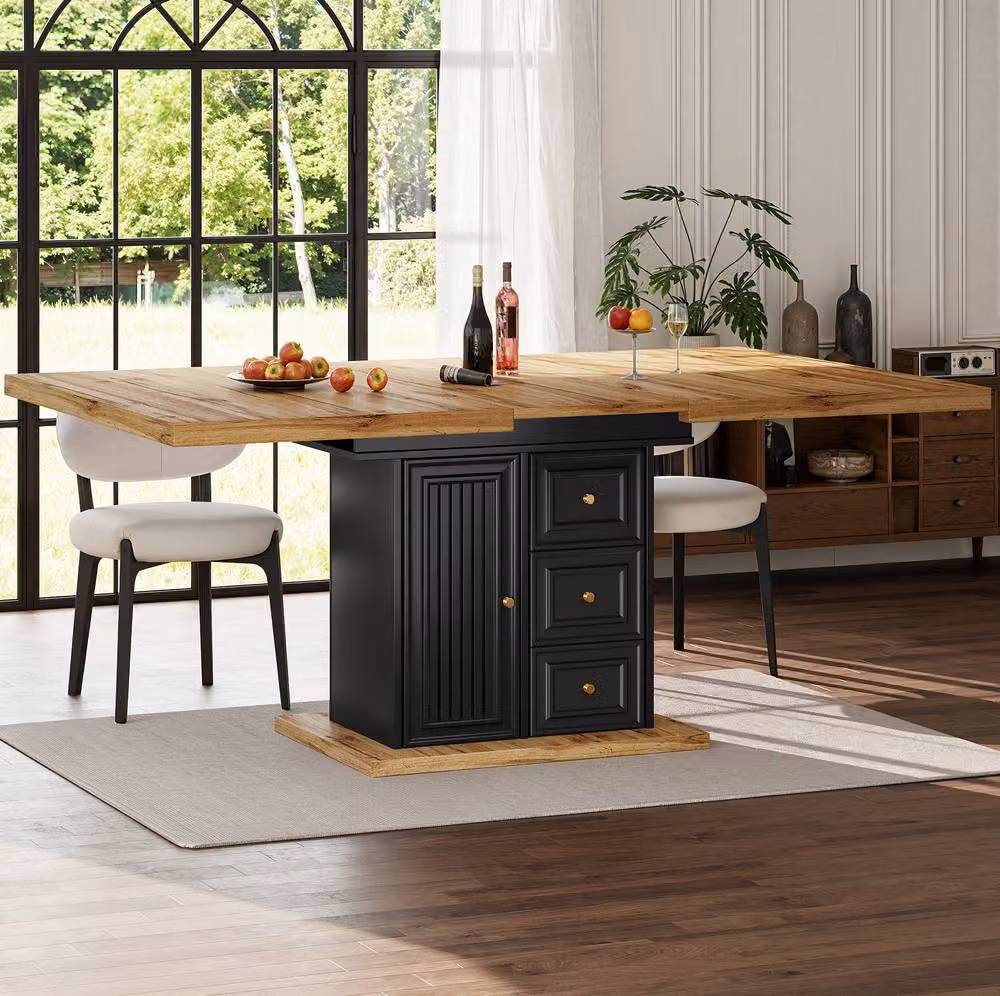 STILVORA Black Extendable Rectangular Dining Table with Matt Finish, W/D/H: 140 x 80 x 75 cm – 2