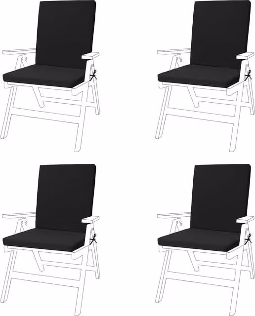 Gardenista Black Water Repellent Outdoor High Back Garden Chair Seat Cushion Pad with Ties