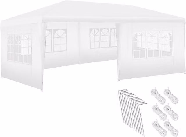 tectake Gazebo Novara in White with 5 Side Panels and Windows, W/D/H: 600 x 300 x 250 cm
