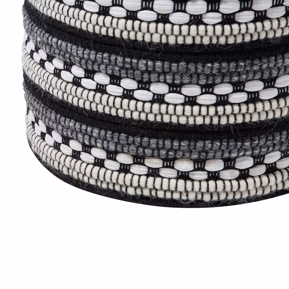 Wyld and Coco Handwoven Black and White Striped Macramé Pouffe in Cotton and Wool – 5