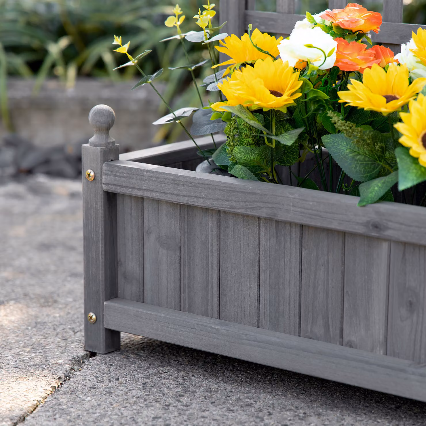 Outsunny Grey Wooden Garden Planter with Trellis for Climbing Vines, W/D/H: 120 x 64 x 28 cm – 5