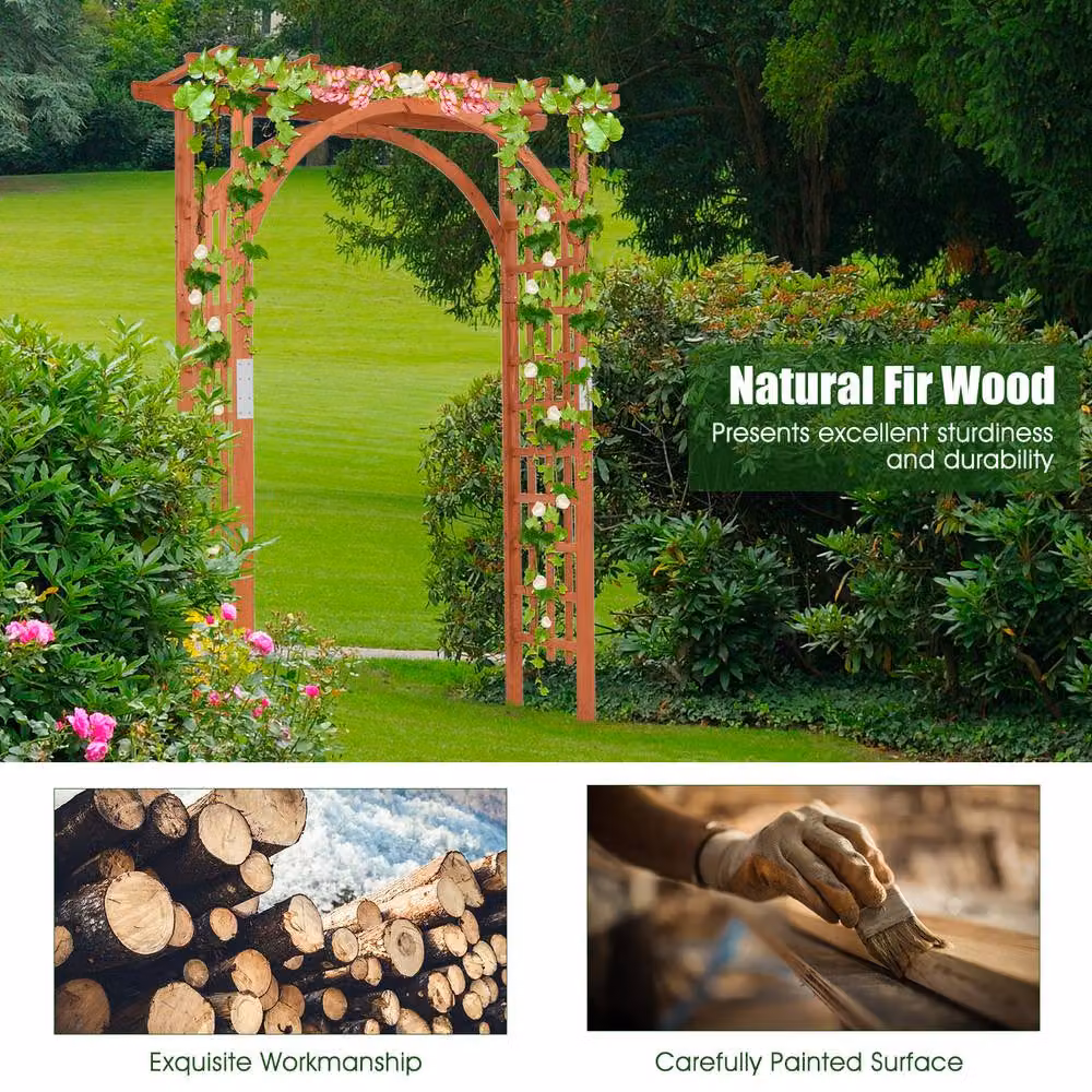 Costway Wooden Garden Arbor Arch and Trellis Pergola in Natural Brown – 5