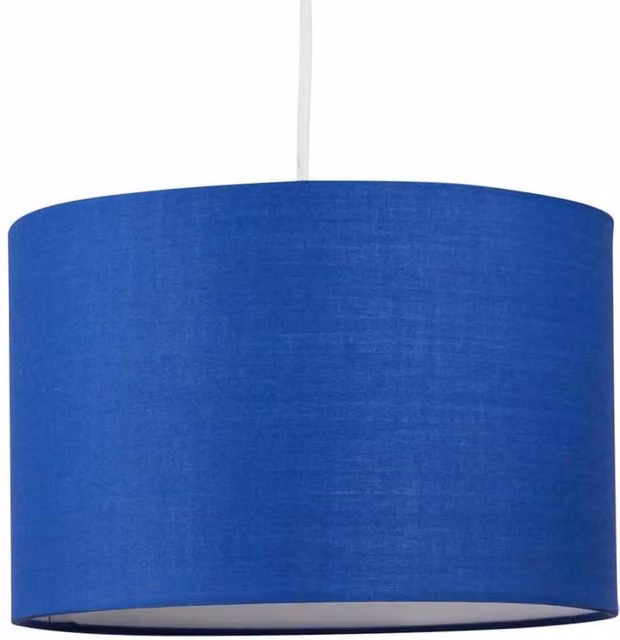 First Choice Lighting Blue Fabric Cylinder Ceiling Light Shade, Diameter: 25 cm