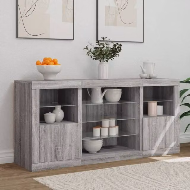 Berkfield Home Modern Grey Sonoma Sideboard with Integrated LED Lights, W/D/H: 142.5 x 37 x 67 cm